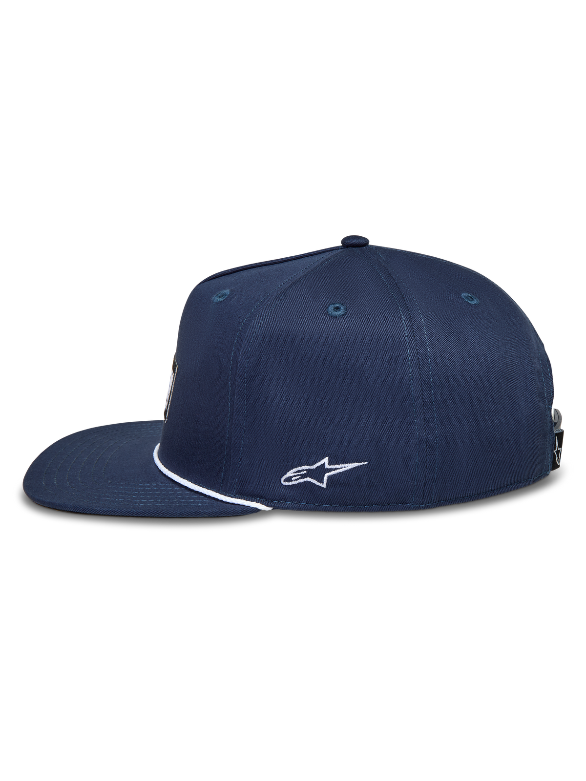 Alpinestars Label Snapback Gorro, gorra azul marino con visera plana y logotipo Astars blanco bordado en el lateral.