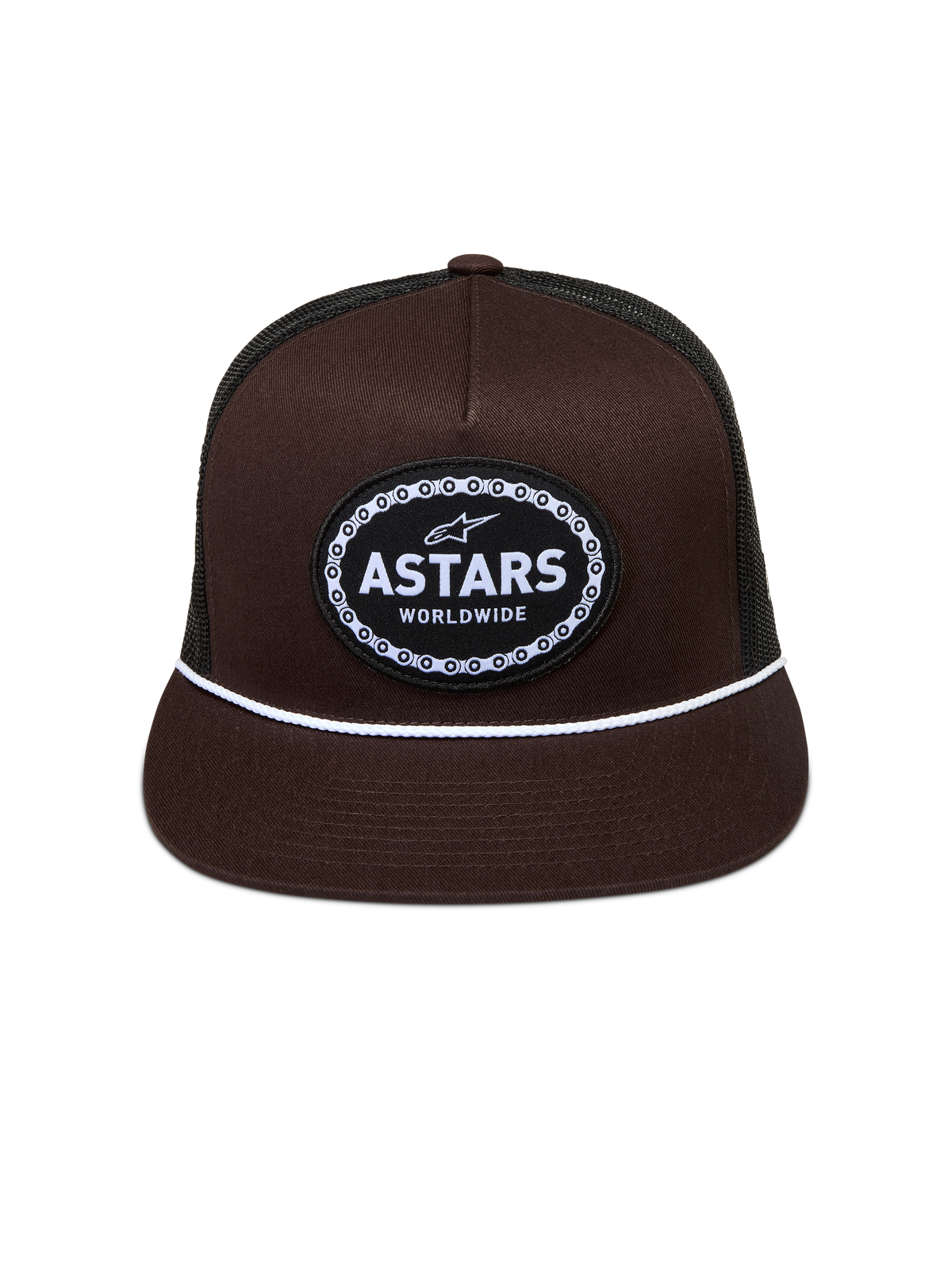Alpinestars Hotlink Gorra con visera, gorra marrón y negra con visera plana, cordón blanco y parche con logotipo Astars y borde de cadena