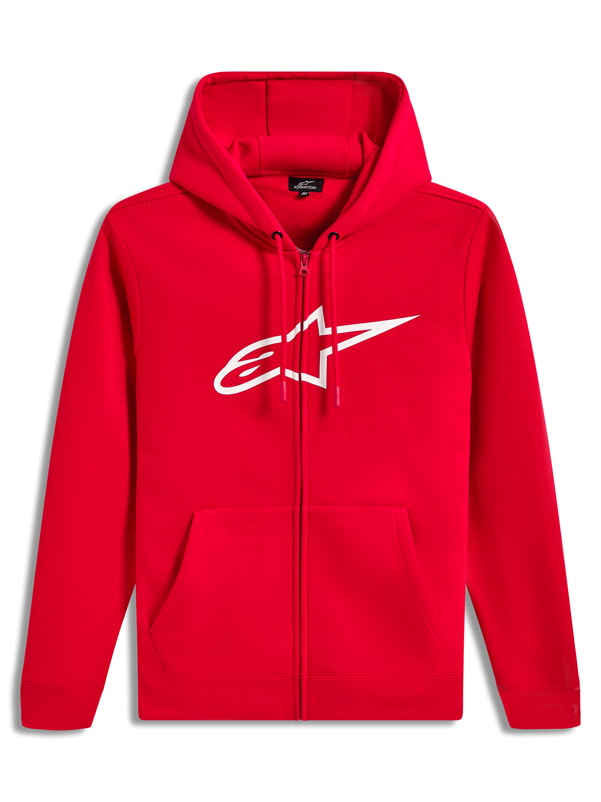 Alpinestars Ageless Zip V3 Hoodie, sudadera roja con capucha, cremallera, logotipo blanco en el pecho, forro polar deportivo