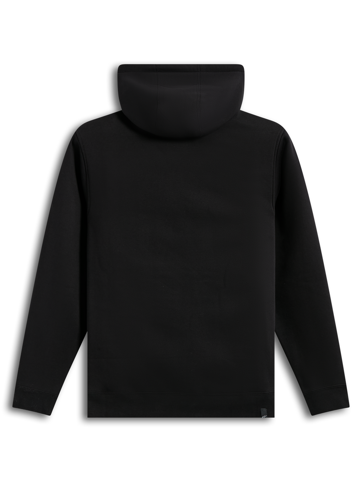 Alpinestars Ageless V3 Hoodie, sudadera con capucha negra de forro polar, vista posterior con puños y dobladillo de canalé, ropa deportiva.