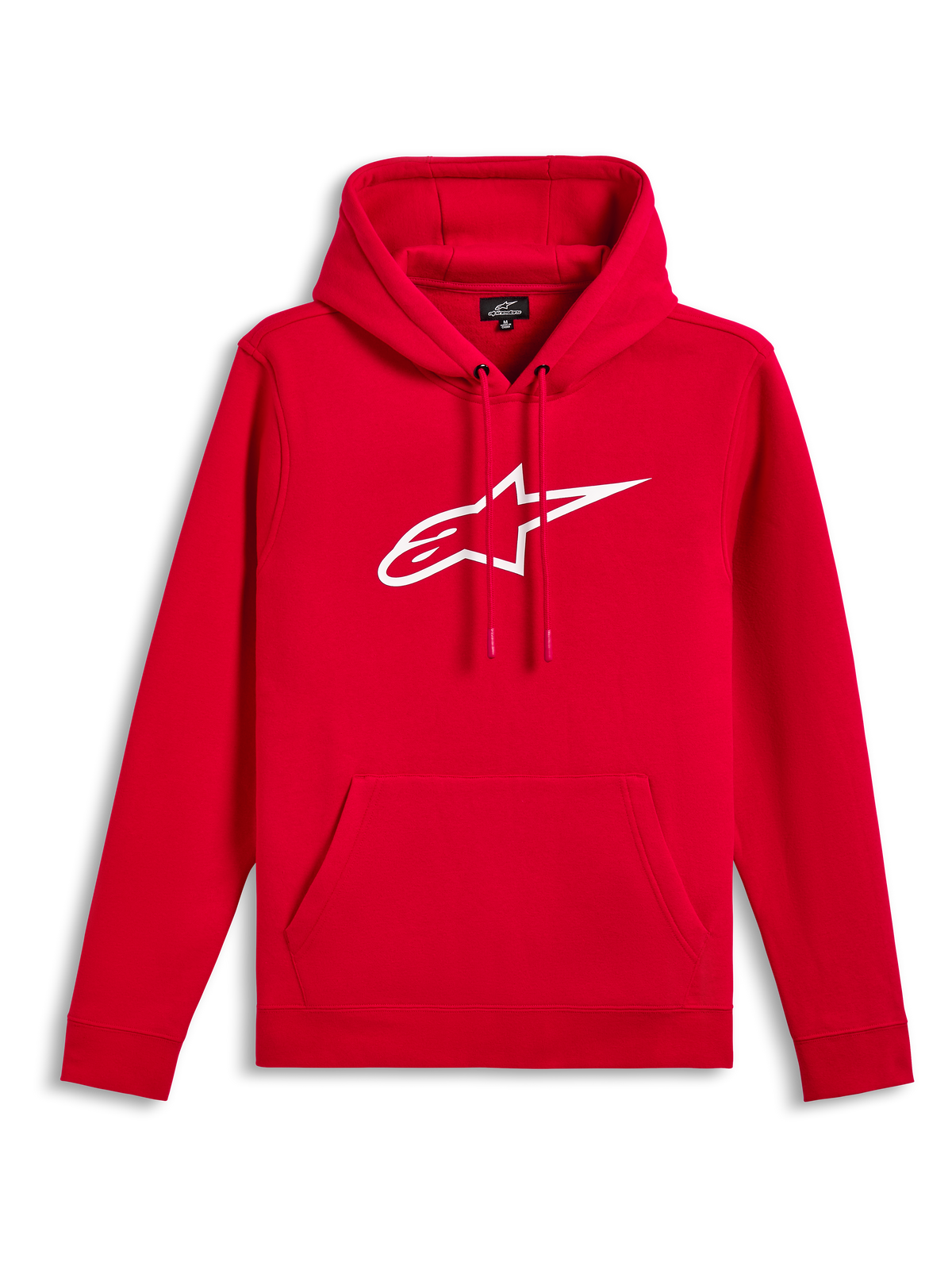 Sudadera con capucha Alpinestars Ageless V3, roja con logotipo blanco bordado, forro polar con capucha y cordón, bolsillo tipo canguro, ropa de calle casual inspirada en el automovilismo