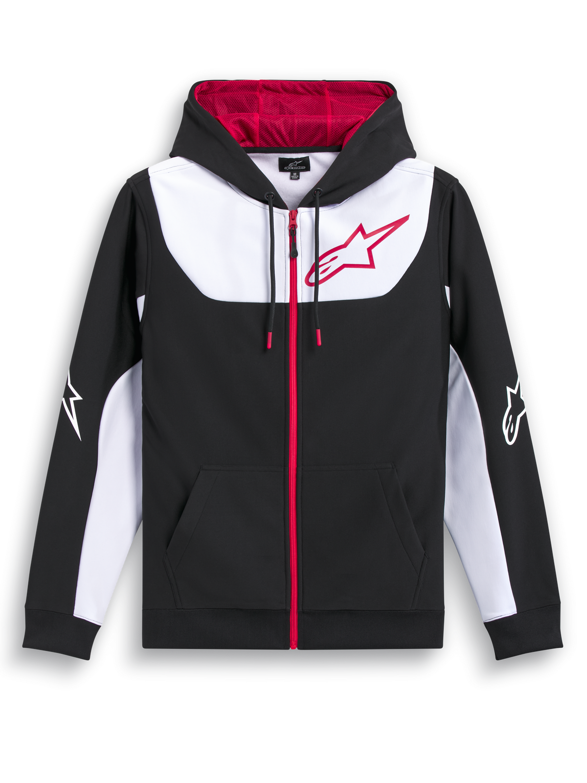 Alpinestars Sudadera Con Capucha Sessions V3, sudadera con capucha y cremallera frontal, negra, blanca y roja, con capucha forrada de malla y gran logotipo en el pecho