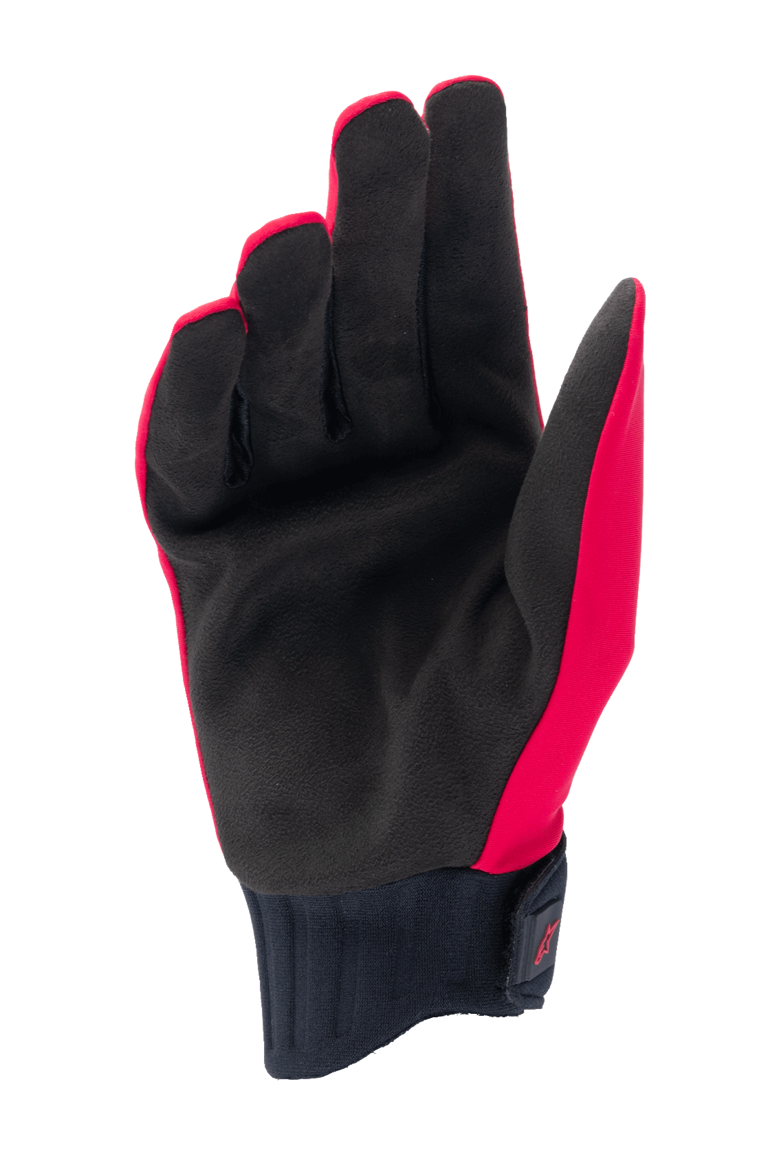 Alpinestars A-Dura Rain Gloves, guantes de MTB, rojo flúor y negro, vista de la palma con palma de gamuza sintética negra, puño de neopreno acanalado con correa de gancho y bucle, diseño de perfil bajo para ciclismo de montaña