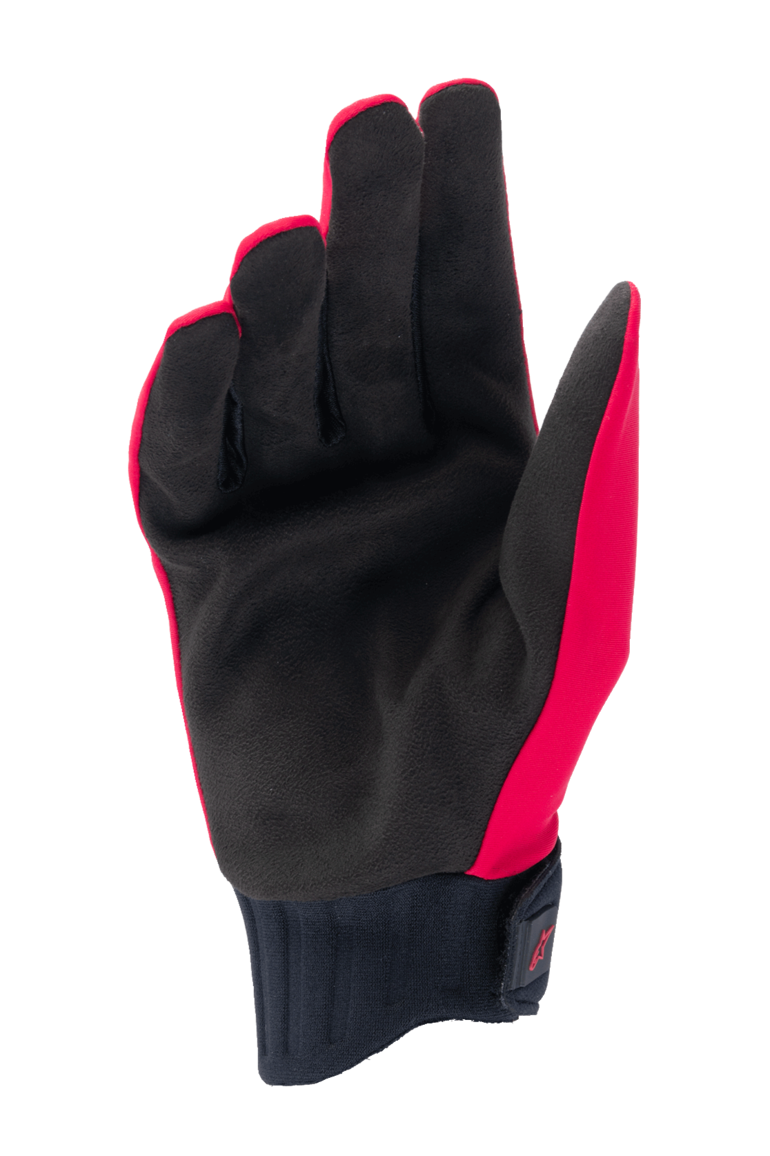 Guantes Alpinestars Stella A-Dura Rain para mujer, rojo flúor y negro, vista de la palma con palma de gamuza sintética, puño de neopreno acanalado con cierre de muñeca de gancho y bucle, guantes de ciclismo impermeables
