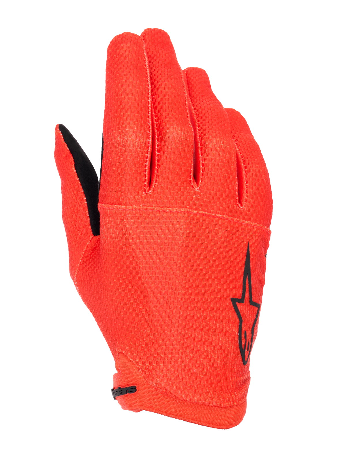 Alpinestars A-Aria Gloves, guantes de ciclismo de montaña, naranja Spicy Orange, con logotipo de estrella negra en el lateral, tejido elástico transpirable con textura y diseño ligero de perfil bajo