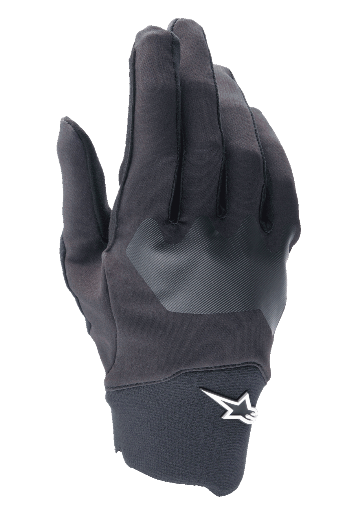 Alpinestars A-Supra Gloves, guantes de ciclismo MTB, negros con parche texturizado gris, logo de estrella blanca en la muñeca, material de spandex flexible para ciclismo de montaña y conducción todoterreno