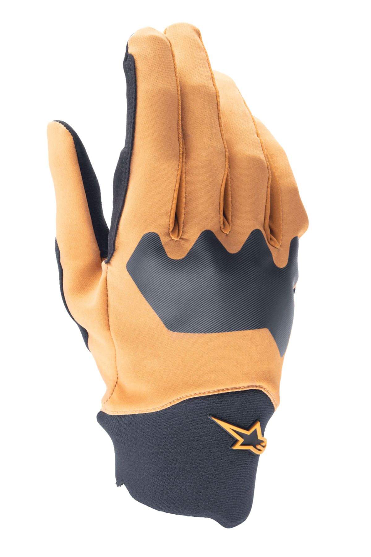 Guantes Alpinestars A-Supra, guantes para ciclismo de montaña, oro oscuro y negro, dorso de spandex flexible con puño de neopreno, con un logotipo de estrella naranja, equipamiento duradero para ciclismo todoterreno