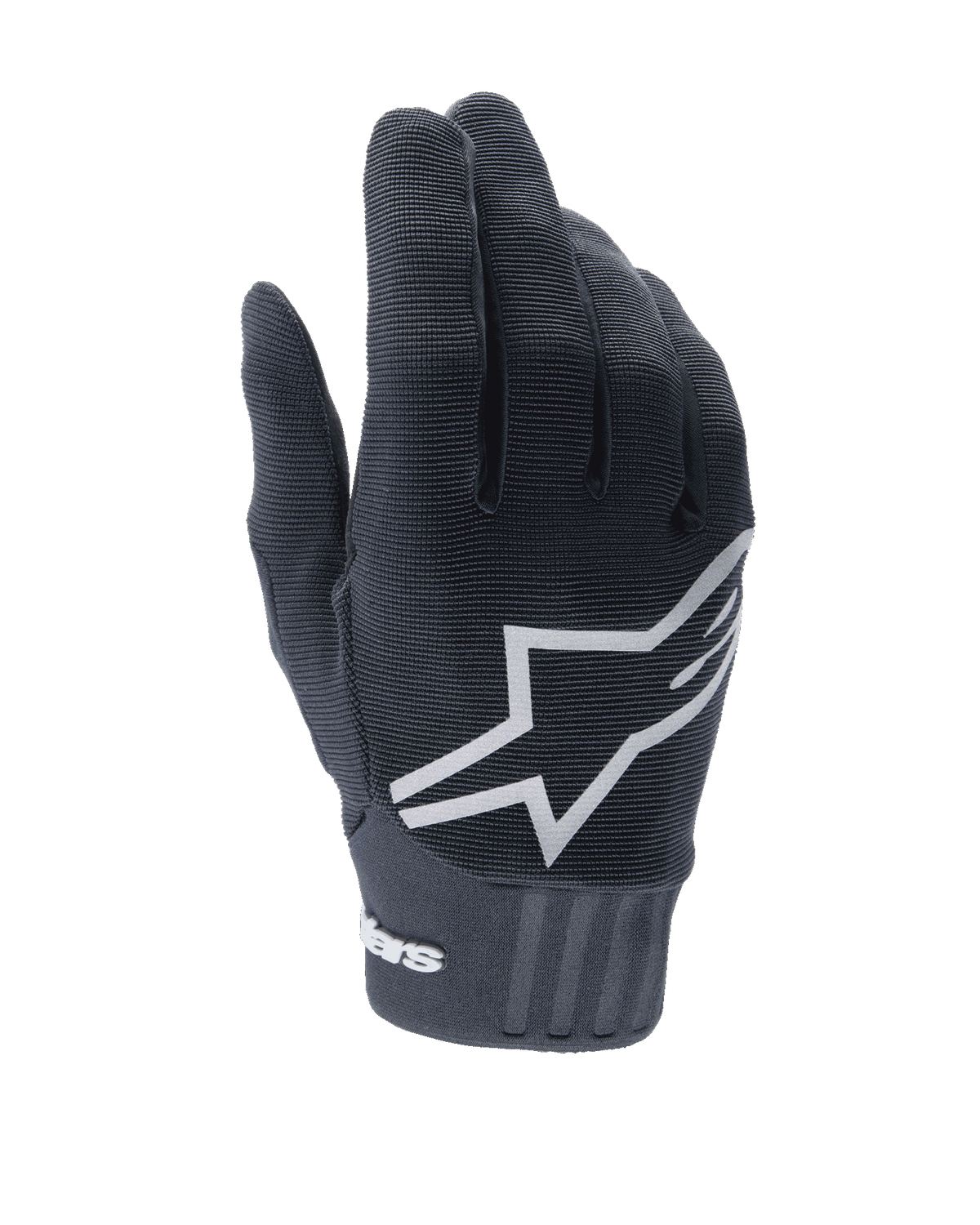 Alpinestars Stella A-Dura para mujer, guantes negros de MTB, logotipo de estrella blanca prominente en el dorso, textura textil acanalada, ajuste ceñido con puño de neopreno para ciclismo de montaña
