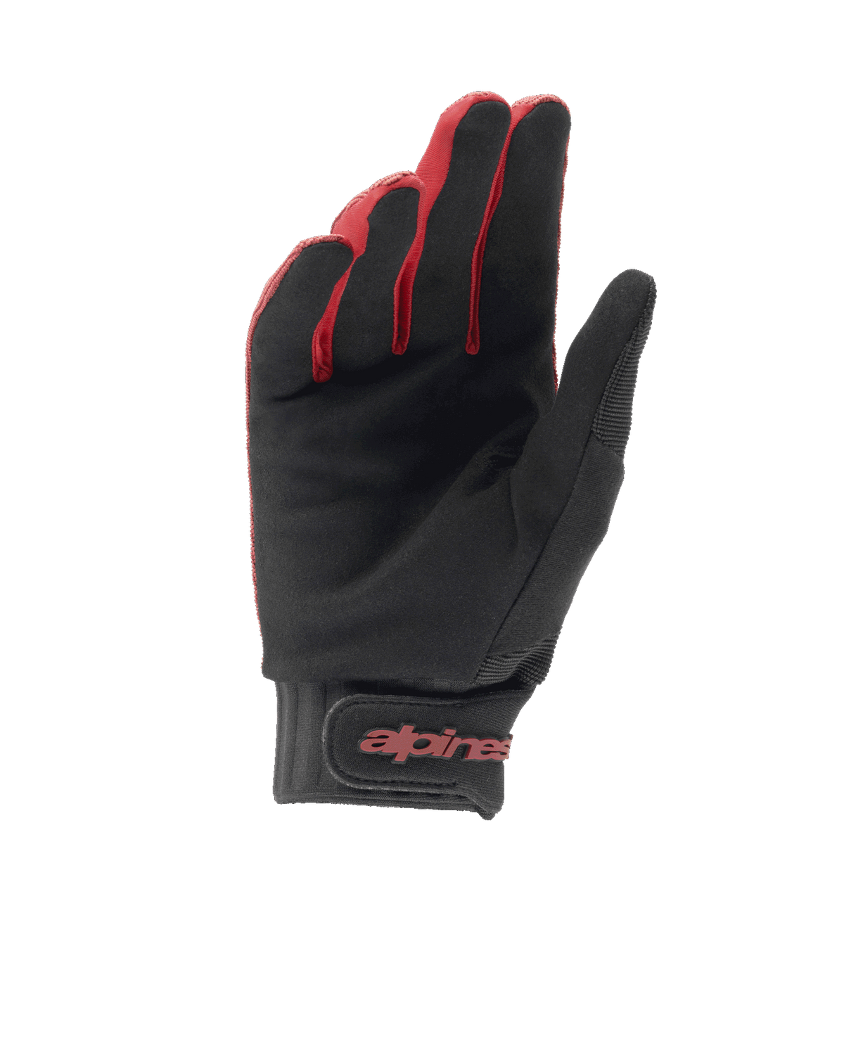 Alpinestars Women Stella A-Dura Gloves, Mountain Bike Gloves, Burgundy and Black, palm view showing synthetic suede grip, neoprene cuff with hook and loop closure, red alpinestars logo