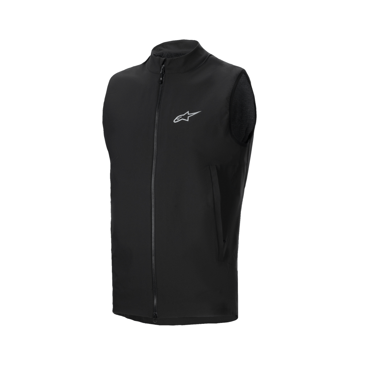 Alpinestars A-Dura Thermal Vest, chaleco de ciclismo negro, con cremallera frontal completa y un pequeño logotipo reflectante de Alpinestars en el pecho, bolsillos laterales con cremallera, diseño ligero y aislado para ciclismo de montaña en climas fríos