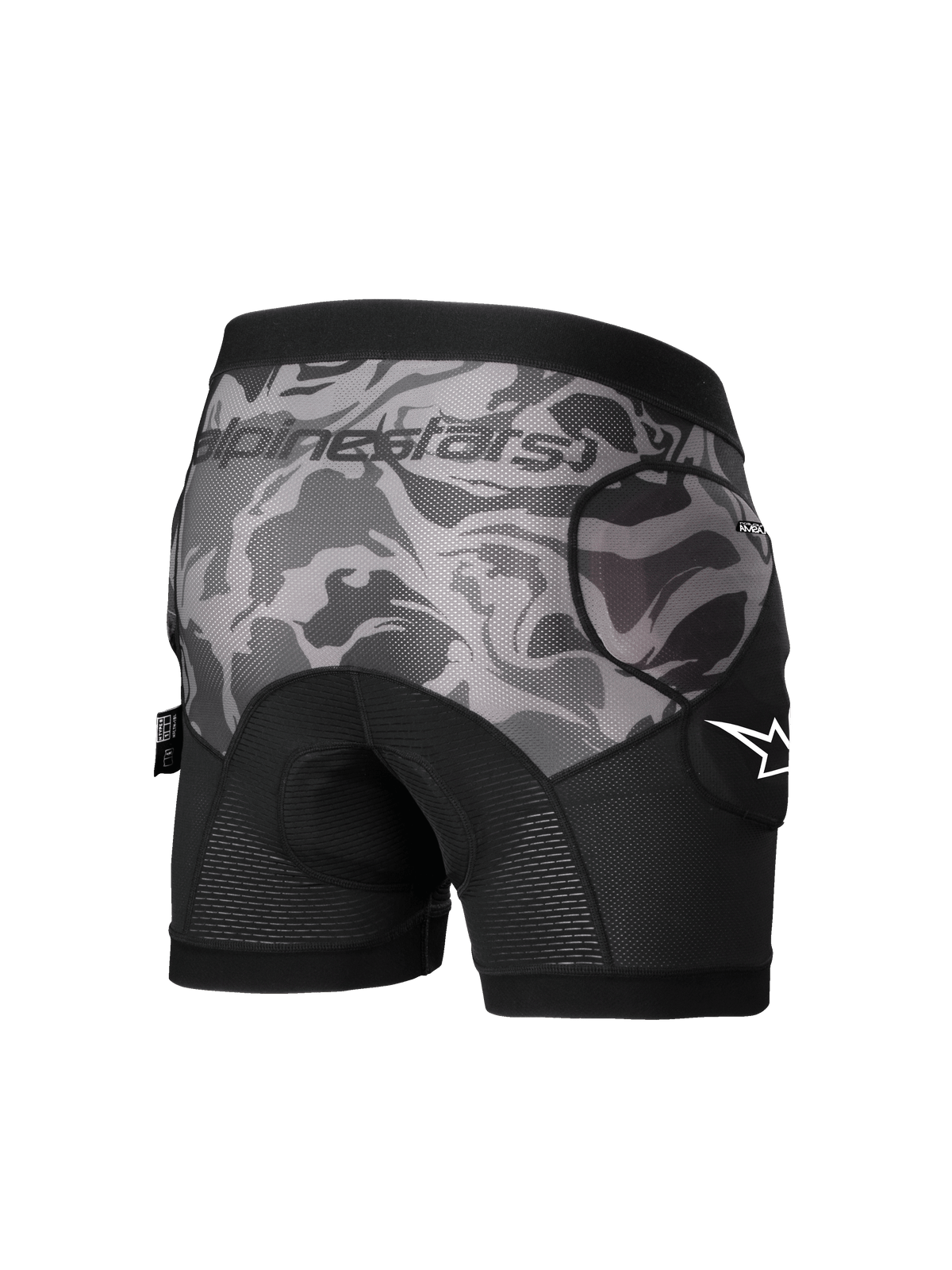 Alpinestars Boxers Con Protección A-Motion Plasma, shorts protectores de MTB para hombre, negro camuflaje, con protectores de cadera certificados CE Nivel 1, vista trasera