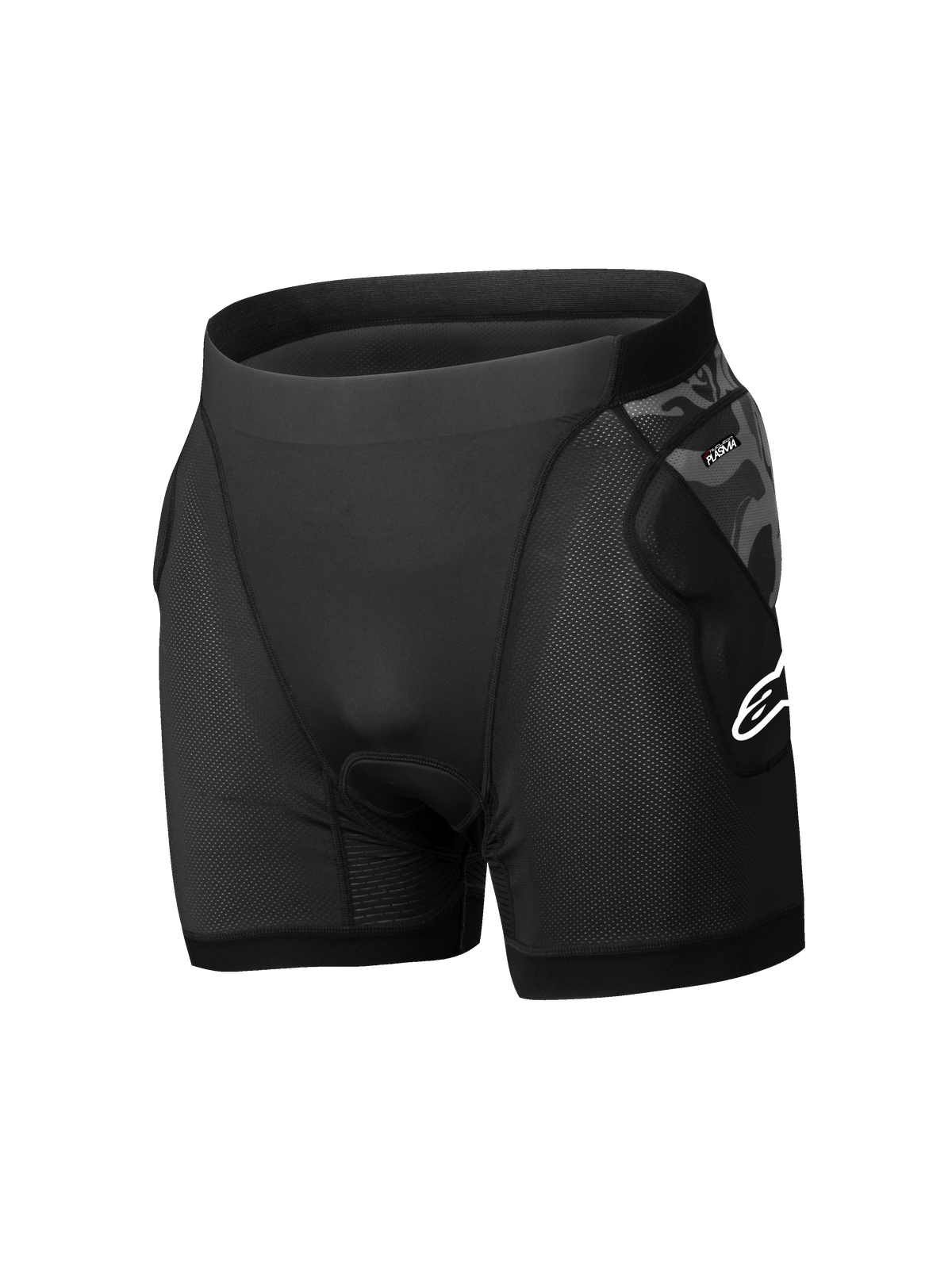 Alpinestars Boxers Con Protección A-Motion Plasma, shorts protectores para ciclismo de montaña para hombre, negro y gris con camuflaje, protectores de cadera con certificación CE Nivel 1, malla transpirable