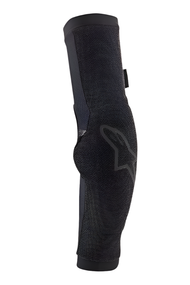 Alpinestars Paragon Pro Elbow Protector, Black, Lightweight slip-on cycling guard featuring breathable mesh construction, ergonomic pre-shaped design, and black Alpinestars logo