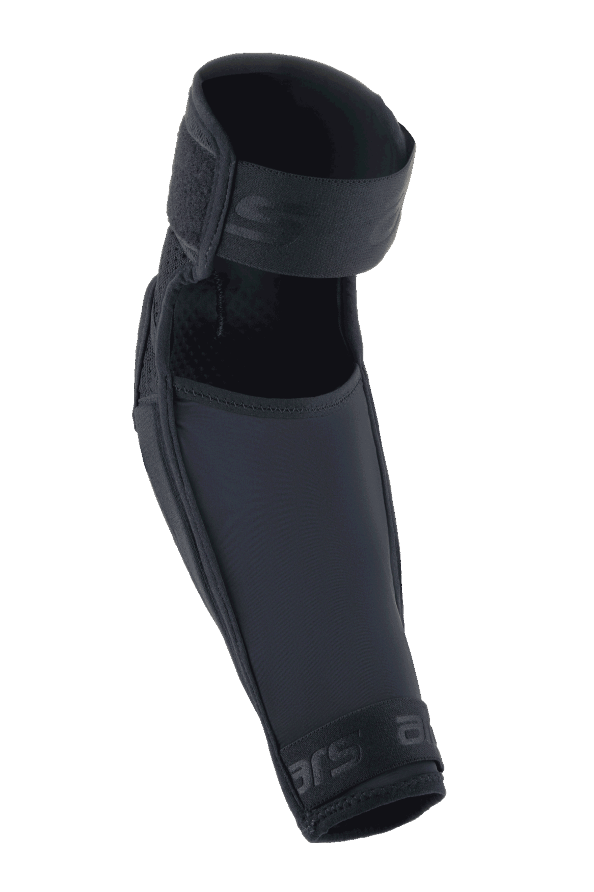Protector de codo Alpinestars A-Impact Plasma Elite, negro, con cierre de doble correa, diseño ergonómico precurvado, confeccionado en tejido de malla y ripstop, protección de alto rendimiento para ciclismo de montaña