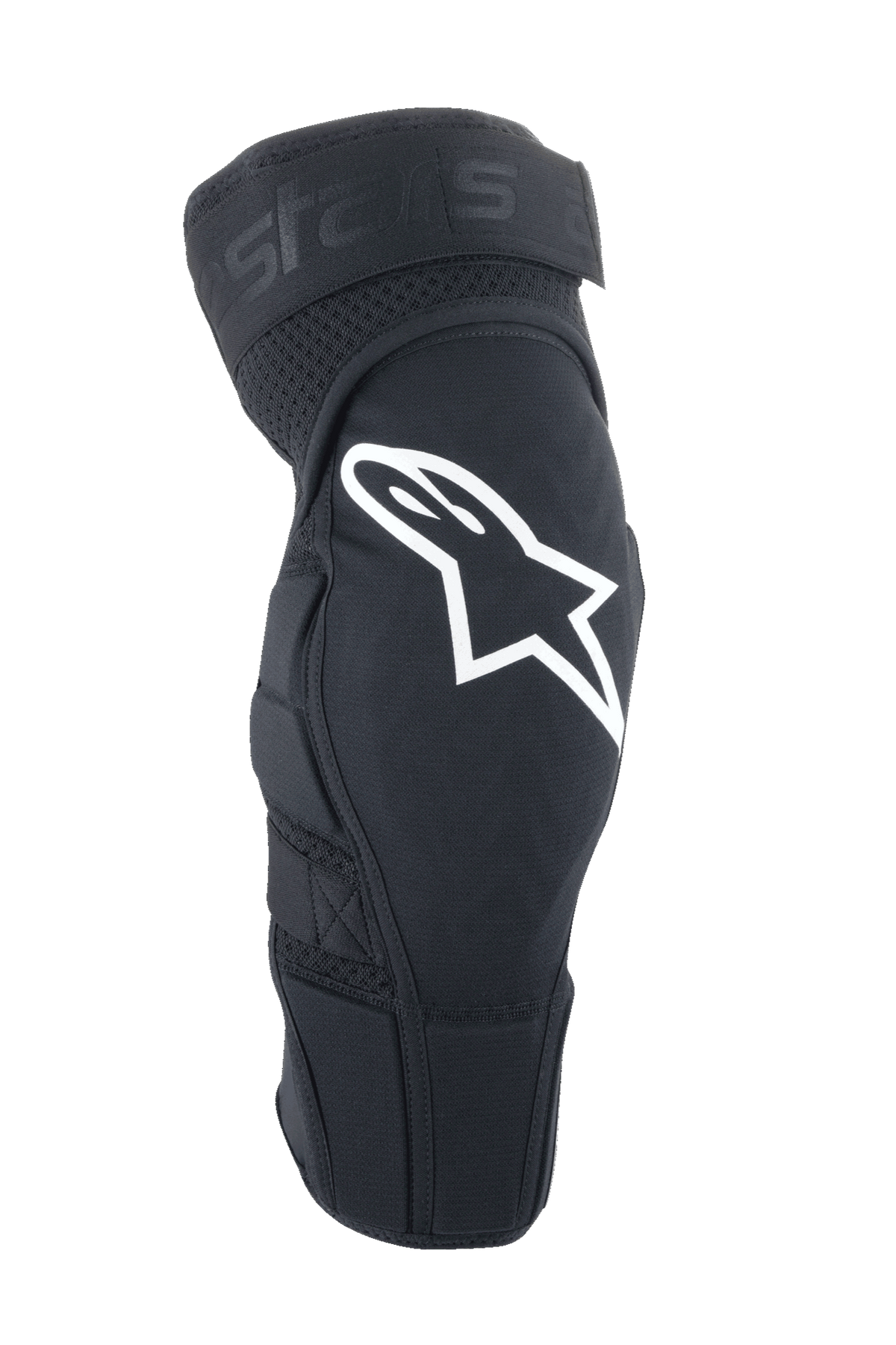 Alpinestars A-Impact Plasma Elite Knee Protector, rodilleras para MTB, negras con el logotipo Astar en blanco, diseño ergonómico precurvado con ventilación de malla y cierre de doble correa ajustable