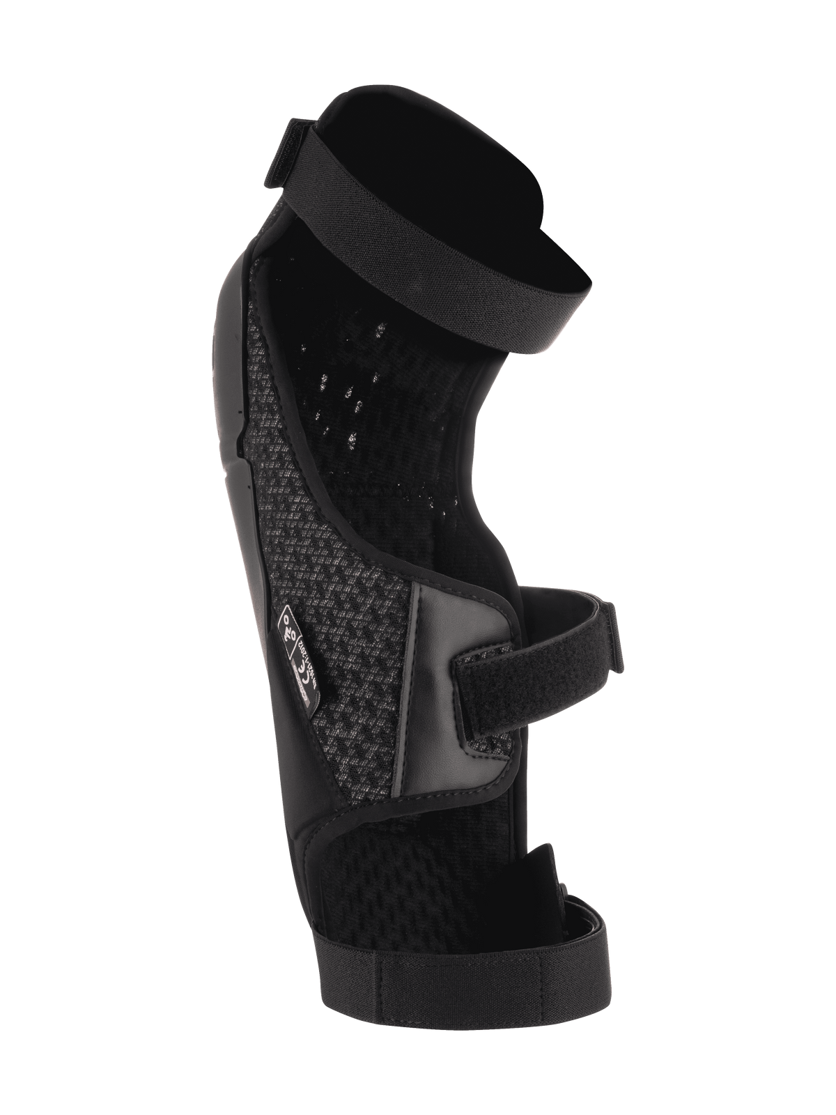 Protectores de rodilla y espinilla Alpinestars Bionic Plus, negros, vista interior con acolchado de malla 3D y sistema de doble correa, construcción ergonómica asimétrica para protección en motocross y MTB