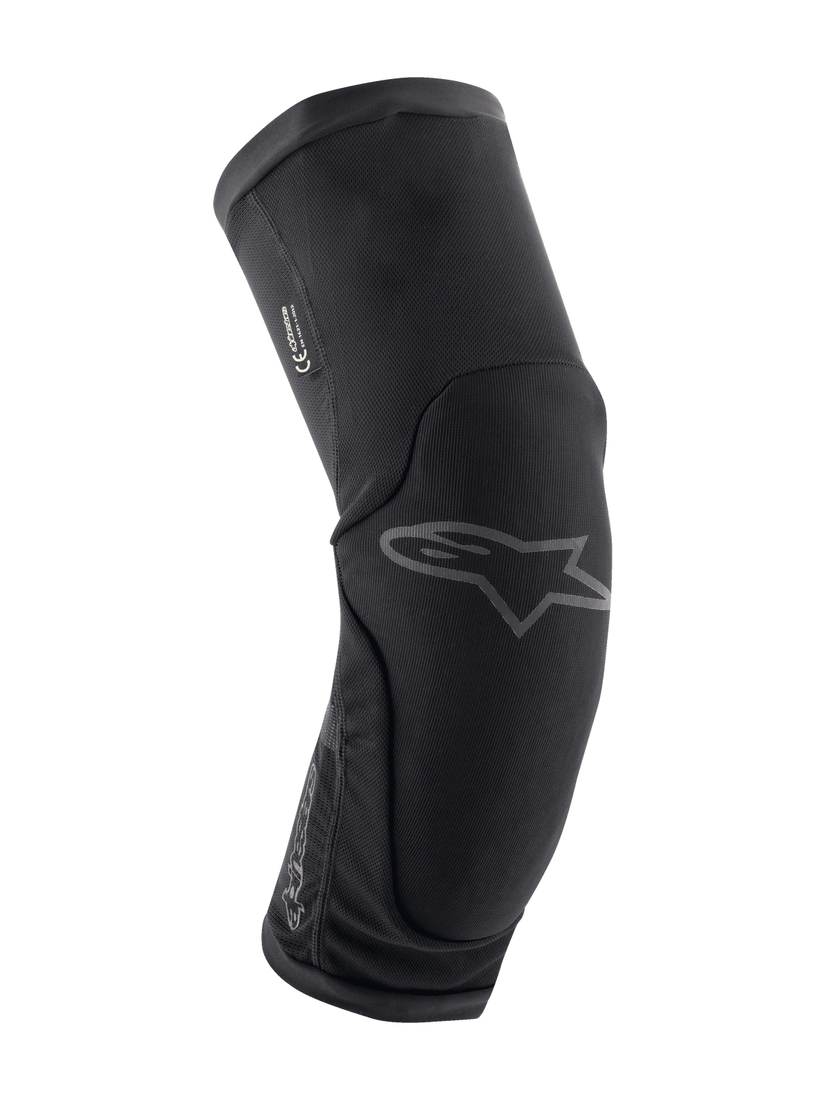 Rodilleras Alpinestars Paragon Plus, protección de rodilla para ciclismo de montaña, negras, diseño ergonómico curvo con malla elástica transpirable, estilo slip-on, sutil logotipo Astar gris en la parte frontal