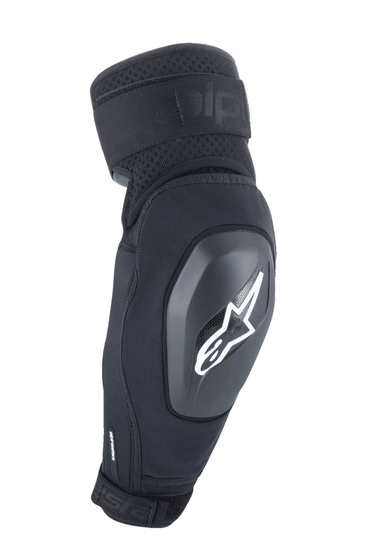 Alpinestars A-Impact Plasma Elite Shield Elbow Protector, protector de codo negro con logotipo de estrella blanco, protección de carcasa rígida de TPU con correas dobles ajustables, ventilación de malla, diseño ergonómico precurvado, equipo de protección para MTB