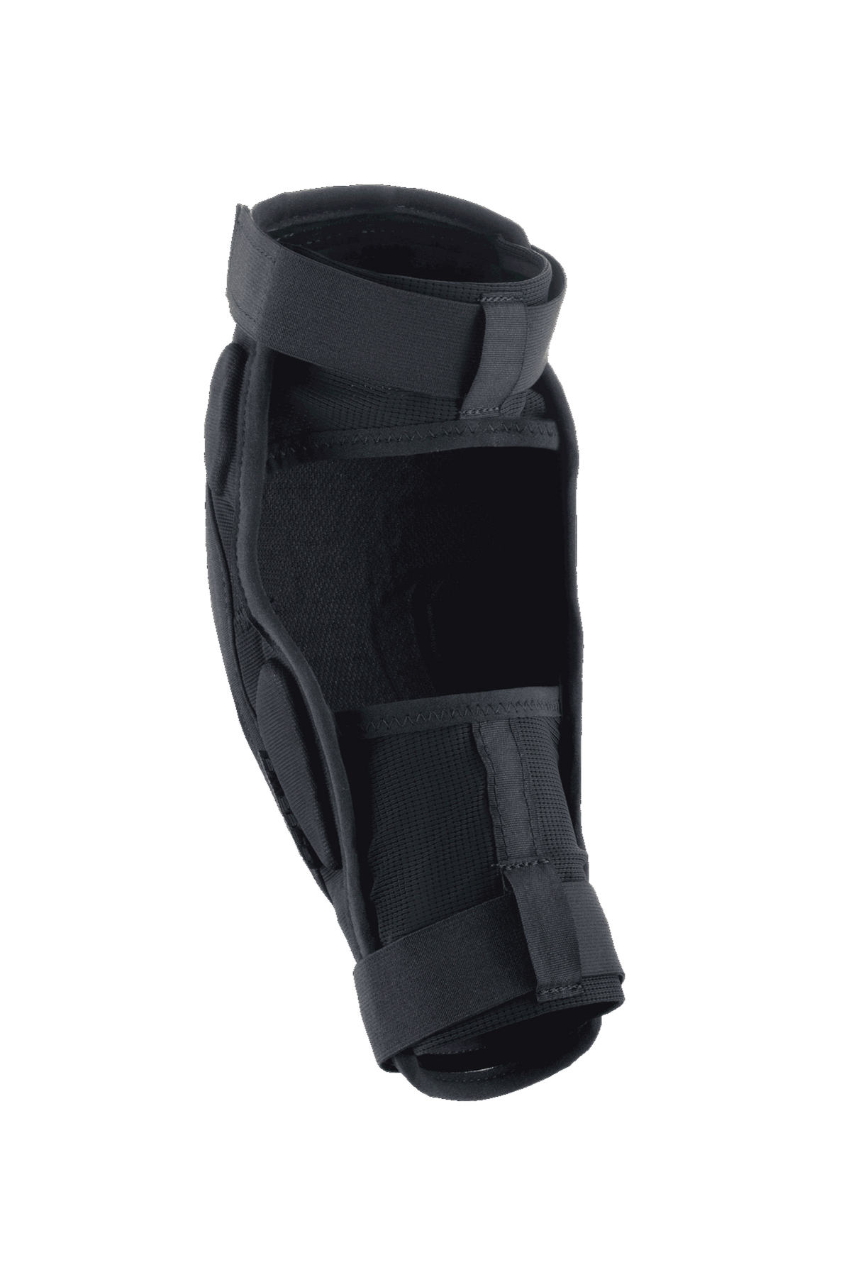 Alpinestars A-Impact Plasma Pro Elbow Protector, negro, vista trasera que muestra el cierre de doble correa y paneles de malla transpirable, diseño ergonómico para protección en ciclismo de montaña