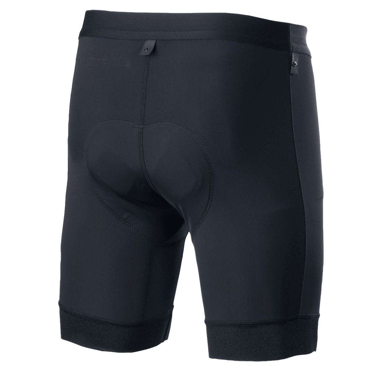 Alpinestars Alps Inner Shorts, pantalones cortos interiores de ciclismo, negro, vista trasera con forro acolchado de badana integrado, cintura elástica y ajuste de compresión ergonómico para ciclismo de montaña