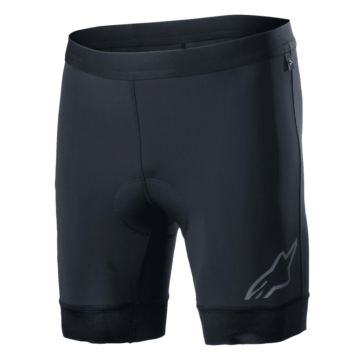 Alpinestars Alps Inner Shorts, pantalones cortos interiores de ciclismo negros con zona de asiento acolchada integrada, cintura elástica, logotipo reflectante de Astars en la parte inferior de la pierna izquierda, tejido sintético elástico para rendimiento y comodidad con absorción de humedad