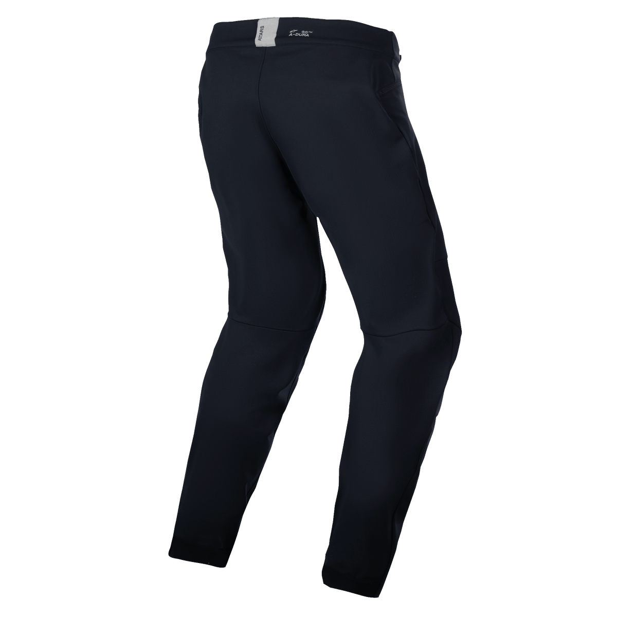 Alpinestars A-Dura Thermal Pant, Mountain Bike Pants, Black, rear view featuring a pre-curved anatomical design, small ASTARS logo on the back waistband, minimalist style for trail and enduro riding