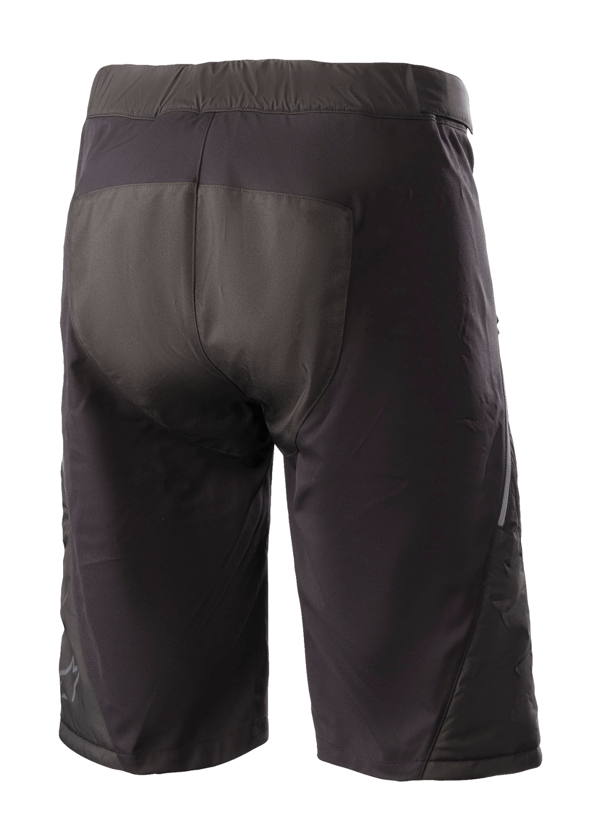 Alpinestars Denali 2 Shorts, pantalones cortos de ciclismo de montaña, Negro Grisaille, vista trasera con zona del asiento reforzada y construcción textil resistente al agua para ciclismo de montaña