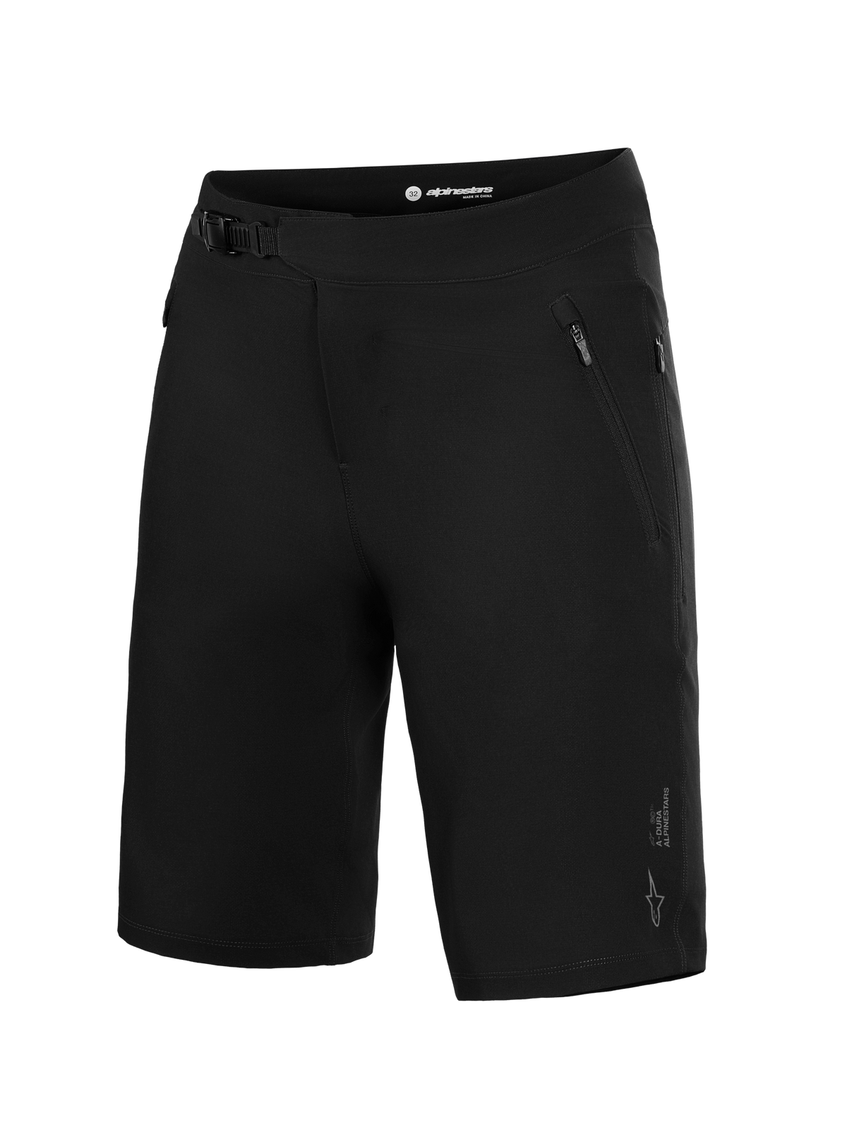 Pantalones cortos Alpinestars A-Dura Ride negros para MTB, con cierre de trinquete y tejido elástico en 4 direcciones.