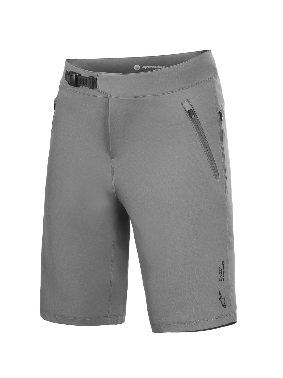 Pantalones cortos Alpinestars A-Dura Ride grises, equipo de MTB elástico con cierre de trinquete y bolsillos con cremallera.
