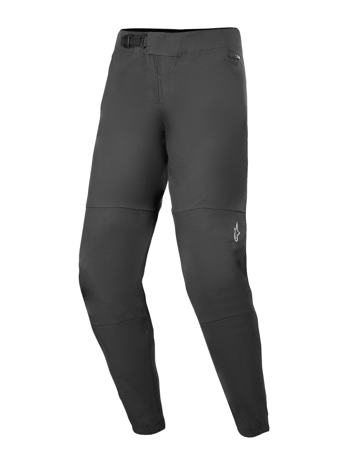 Alpinestars A-Dura Elite Pants, pantalones de ciclismo de montaña, negros, con sistema de cierre de trinquete frontal, bolsillos con cremallera y forro de malla, y puños elásticos, pequeño logo blanco de Alpinestars en la pierna izquierda, diseño de tejido Cordura duradero para ciclismo todoterreno