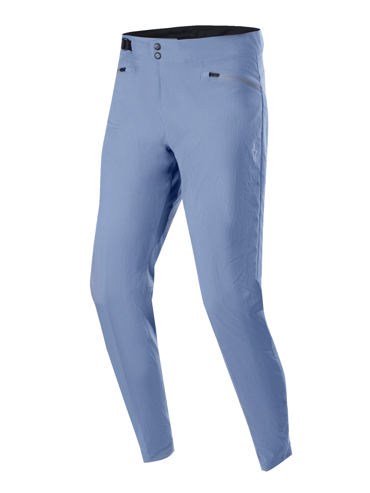 Alpinestars A-Dura Pants, MTB Cycling Pants, Infinity Blue, featuring double snap waist closure and zippered pockets, lightweight 2-way stretch fabric, regular fit for off-road performance.