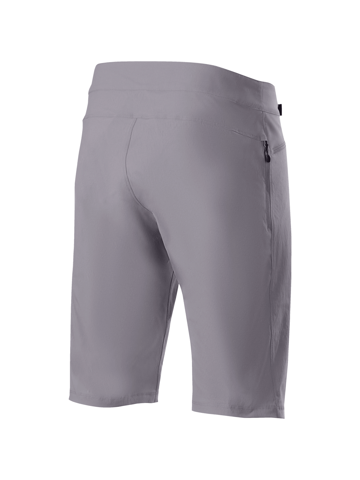 Alpinestars A-Dura Liner Shorts, shorts de ciclismo de montaña en gris oscuro, vista posterior con tejido elástico duradero en 2 direcciones y un bolsillo lateral con cremallera vertical, prenda funcional para ciclismo de montaña.