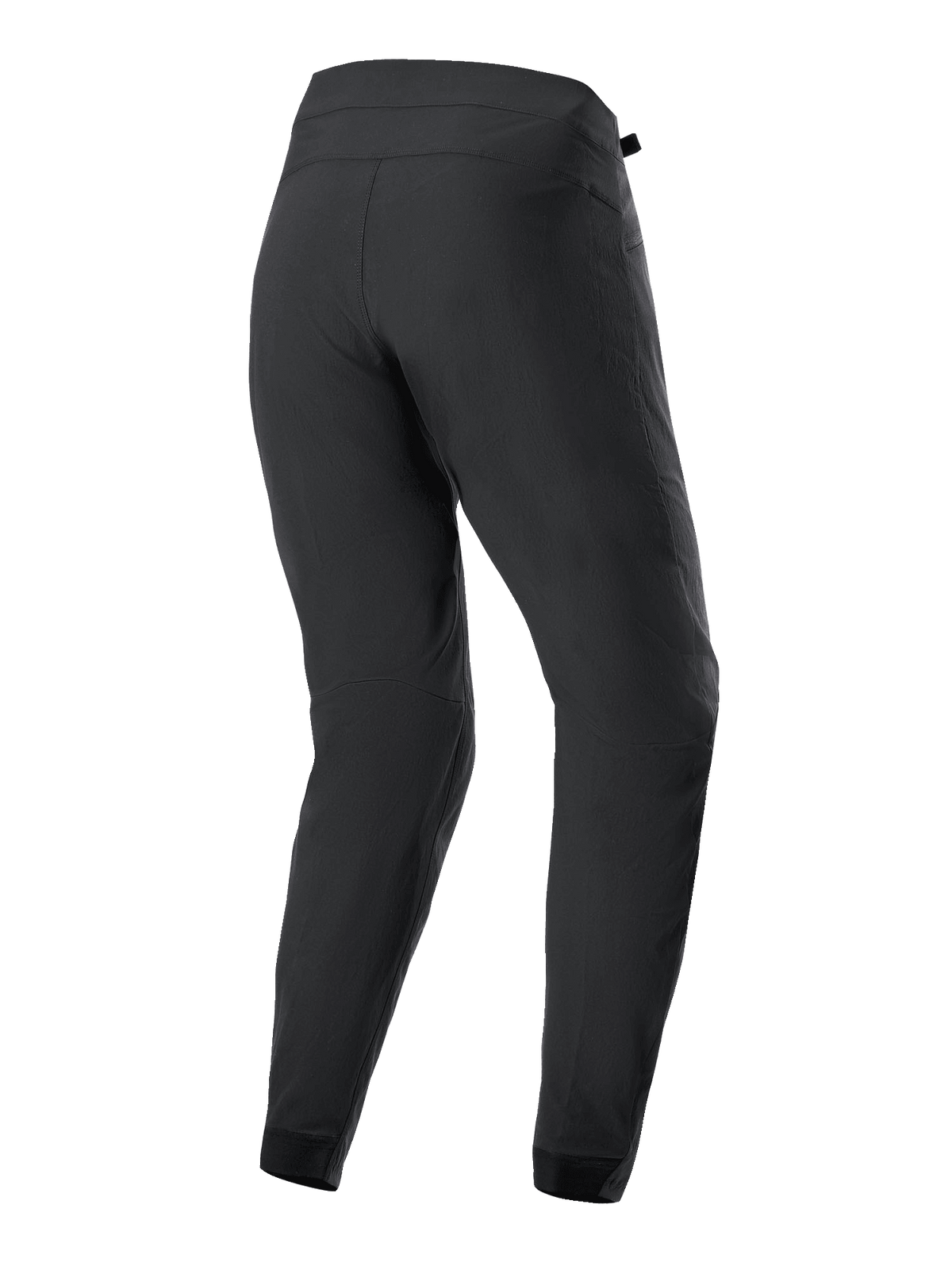Pantalones Stella A-Dura para mujer de Alpinestars, pantalones de ciclismo MTB, negros, vista trasera que muestra la construcción ergonómica, el ajuste entallado y el tejido elástico en 2 direcciones duradero para ciclismo de montaña.
