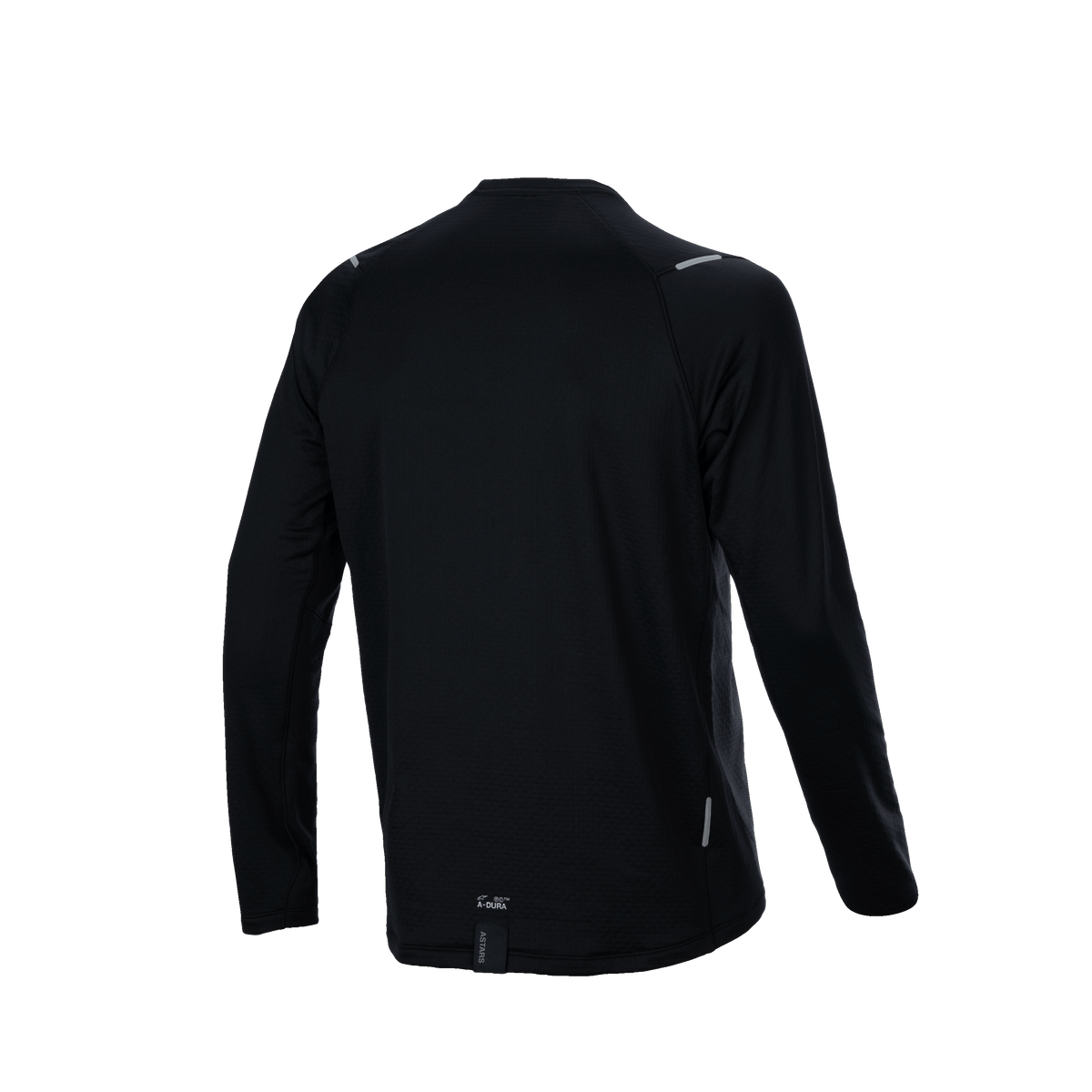Jersey Térmico Alpinestars A-Dura, vista trasera, negro, jersey de manga larga para ciclismo de montaña con cola extendida, tejido aislante texturizado, pequeño logotipo A-Dura y detalles reflectantes