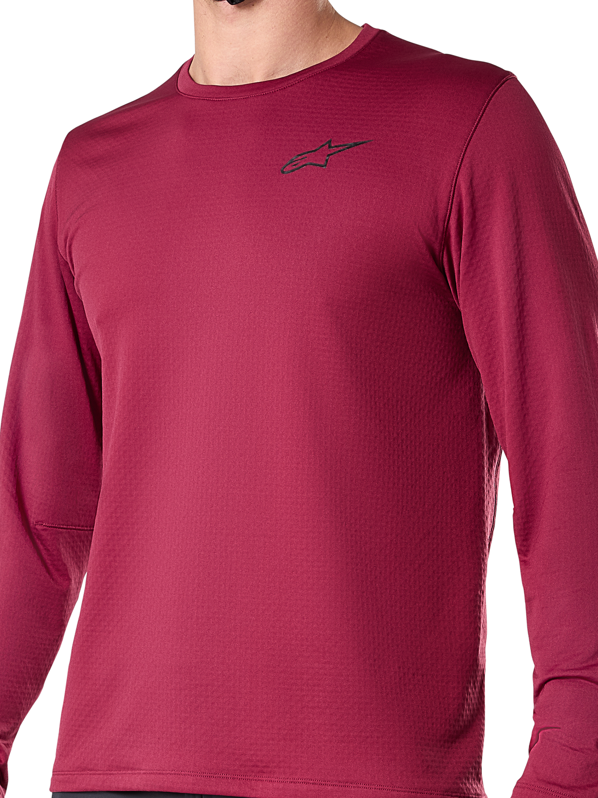 Alpinestars A-Dura Thermal Jersey, jersey de ciclismo de manga larga, color burdeos, con un pequeño logotipo negro en el pecho, tejido térmico texturizado, ajuste regular para ciclismo de montaña