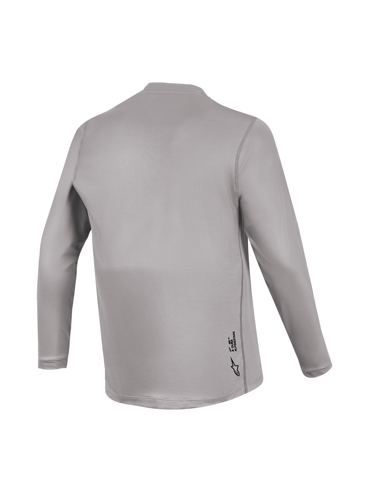 Camiseta Alpinestars A-Dura Ride gris, vista trasera con textura de jacquard y logotipo sutil para rendimiento MTB.