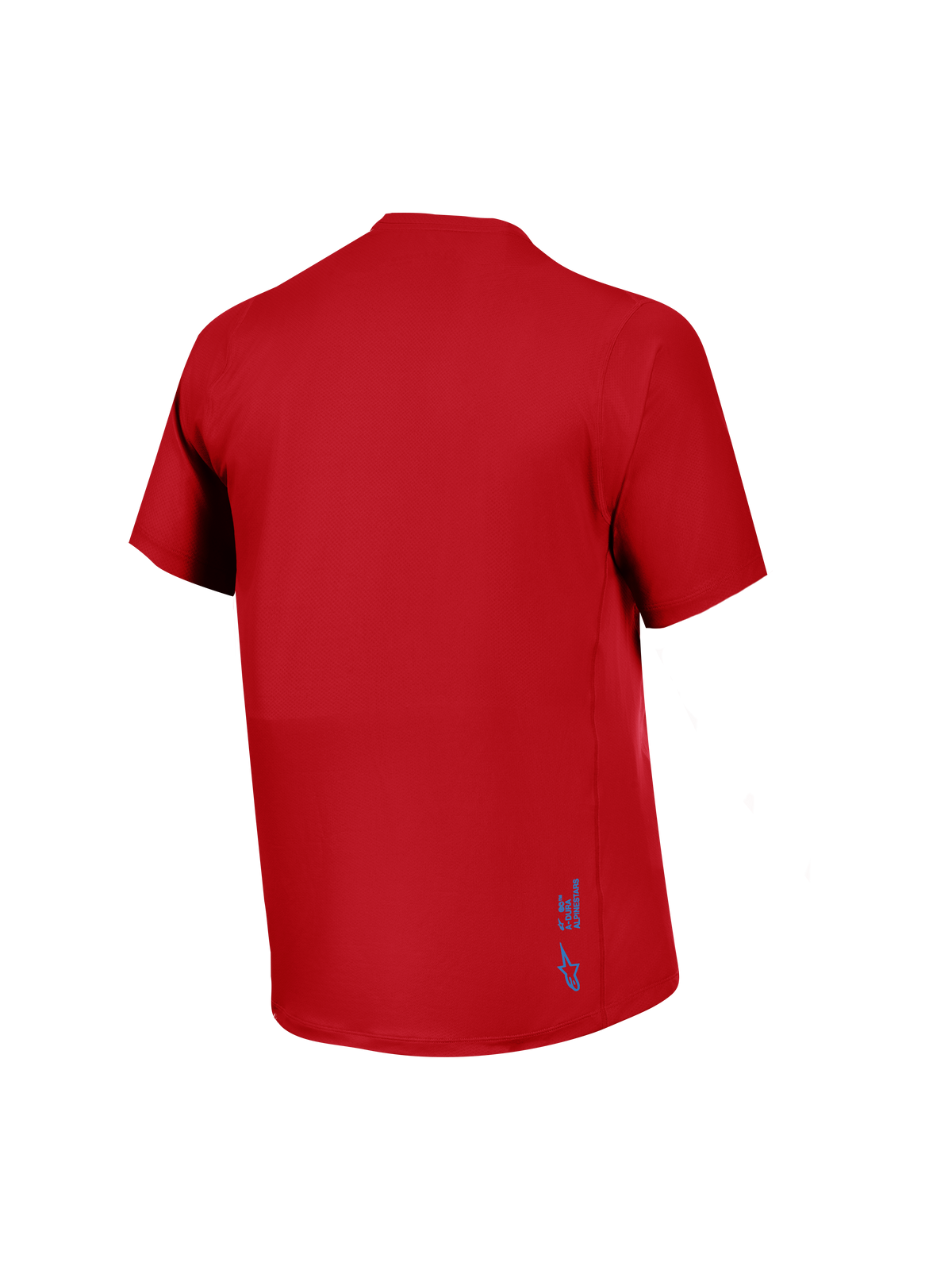 Jersey A-Dura Ride rojo de manga corta, vista trasera en tejido jacquard transpirable con pequeño logotipo azul Alpinestars.