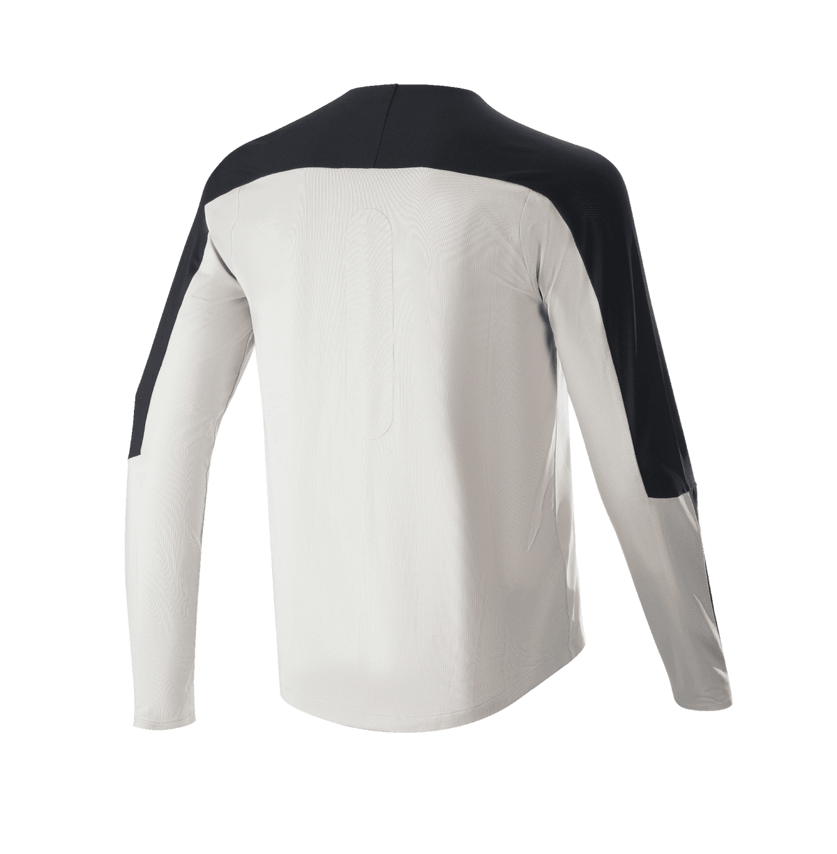Alpinestars Drop Meta Jersey - Long Sleeve, MTB Jersey, Light Gray with Black accents on shoulders and sleeves, rear view showing extended tail, breathable mesh fabric for off-road cycling