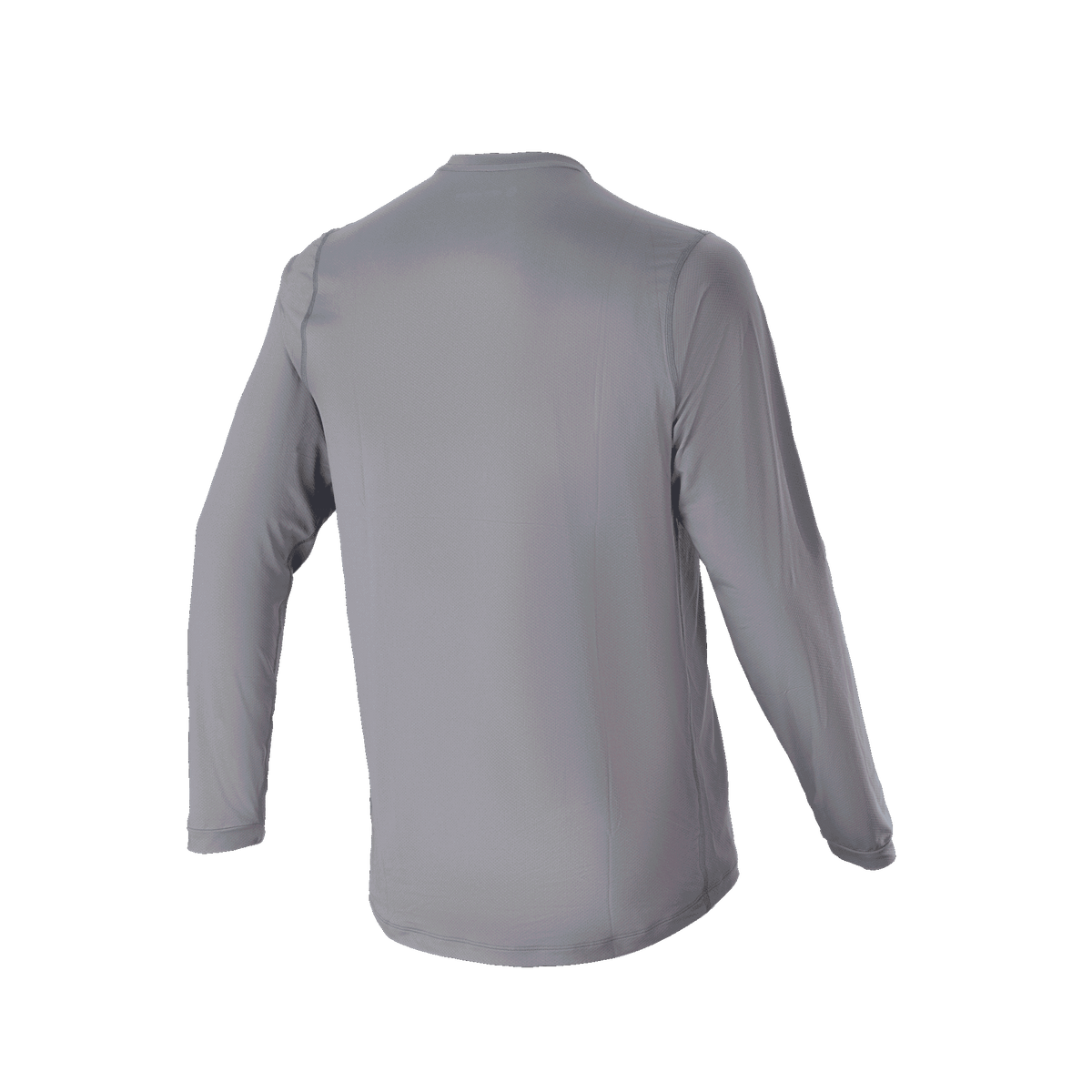 Jersey de manga larga Alpinestars A-Dura Rocker, gris oscuro, vista posterior que destaca la parte trasera más larga, ropa de ciclismo MTB casual con un ajuste regular