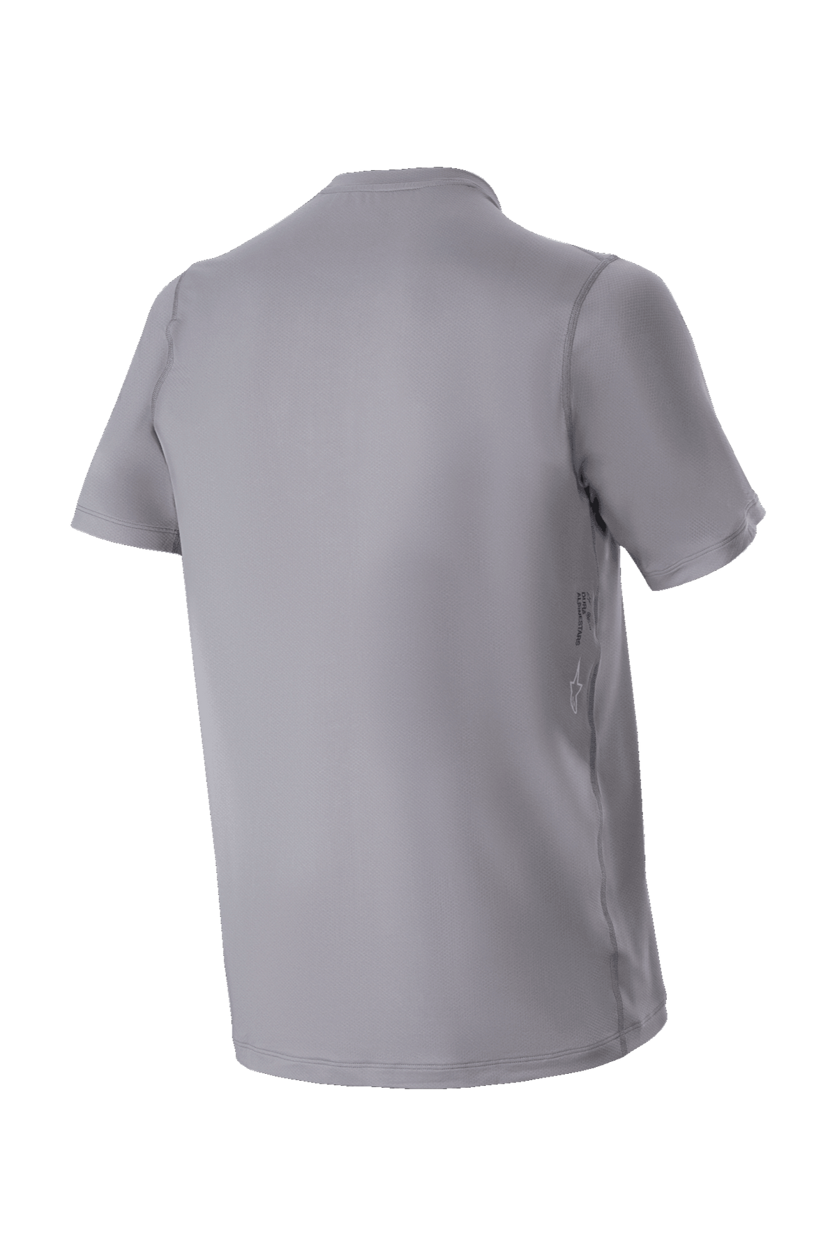 Alpinestars A-Dura Astar Short Sleeve Jersey, gris oscuro, vista posterior de jersey de bicicleta de montaña, con una parte trasera más larga y marca lateral sutil, textura jacquard para rendimiento en ciclismo