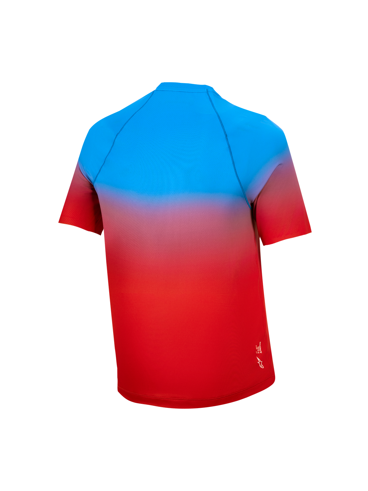 Jersey A-Dura Astars 2.0 juvenil de manga corta para MTB, degradado azul y rojo brillante, vista trasera.