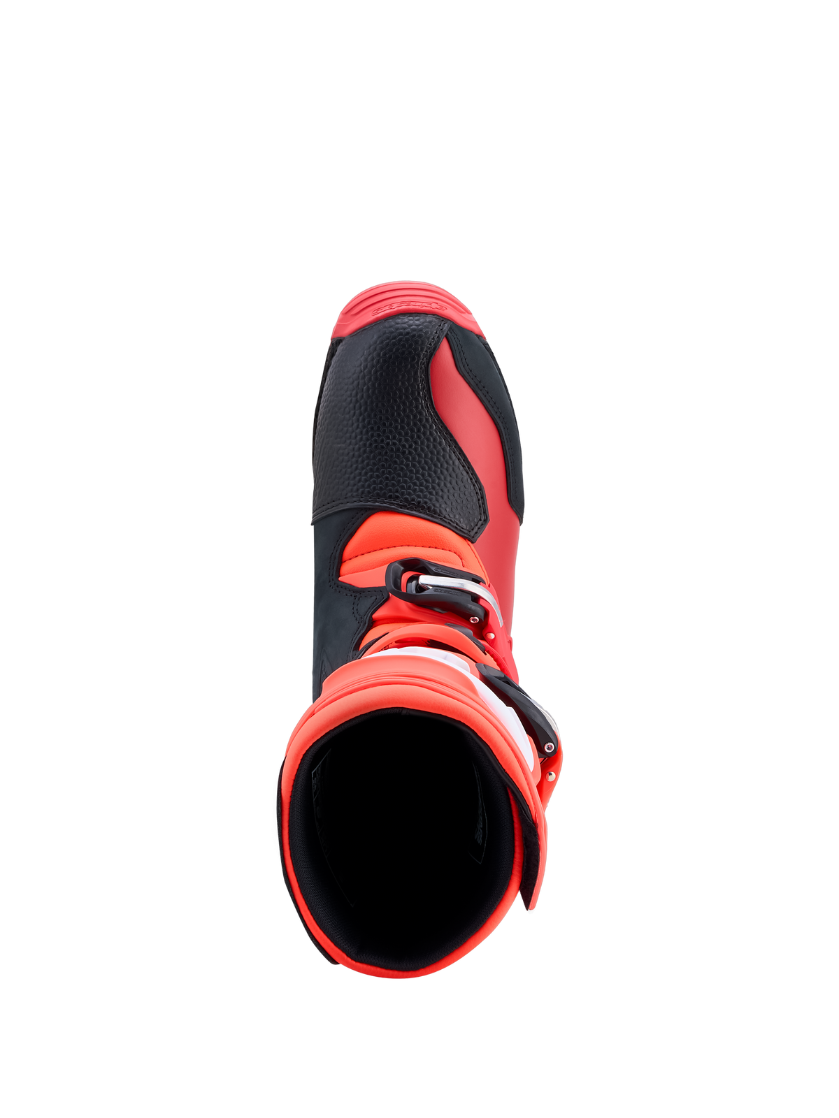 Alpinestars Tech-T Boots, red and black leather trials riding footwear shown from a top-down perspective.