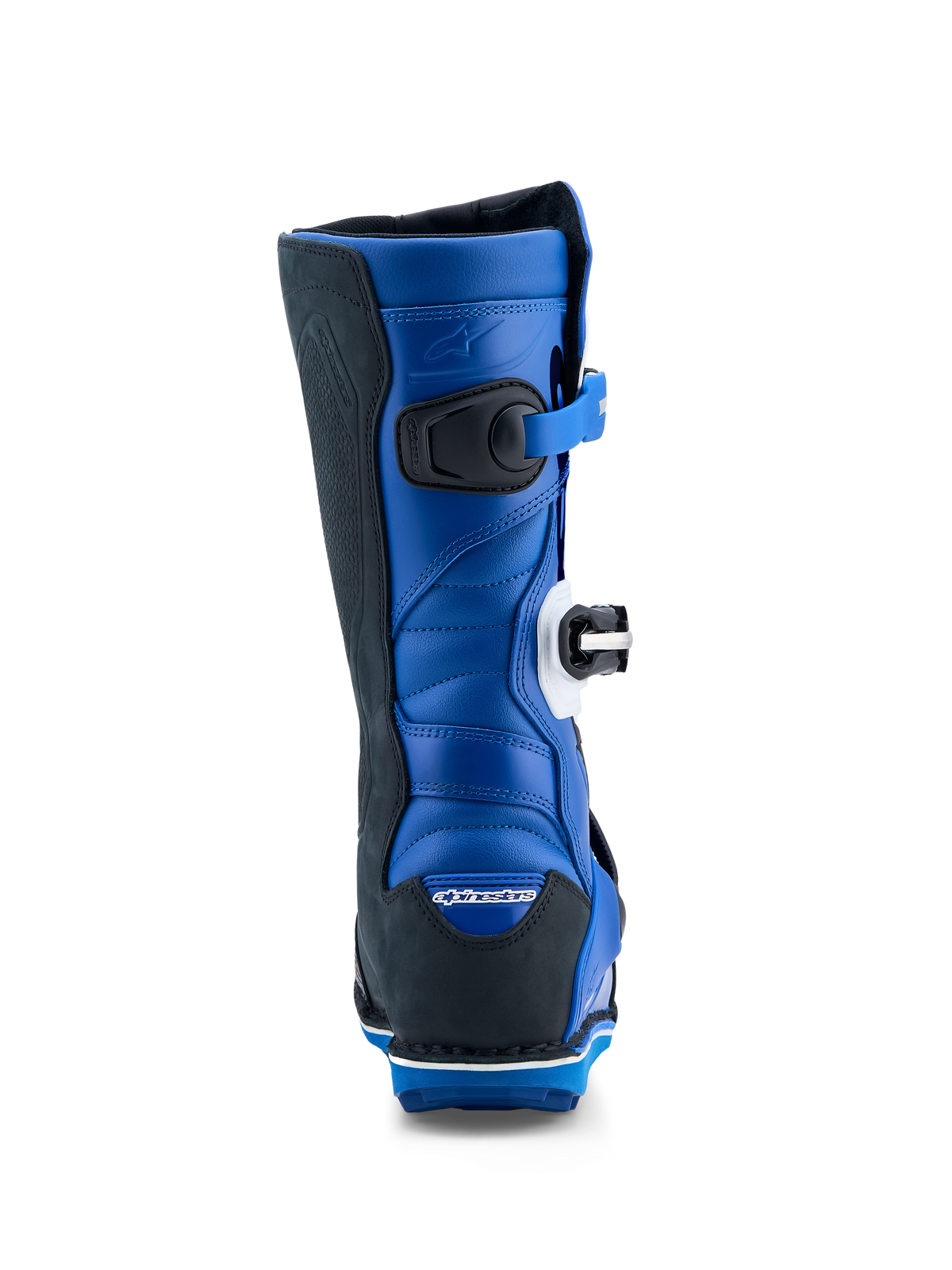 Alpinestars Tech-T Boots, Men's Trials Motorcycle Boots, Blue and Black, leather construction with rear flex zones.
