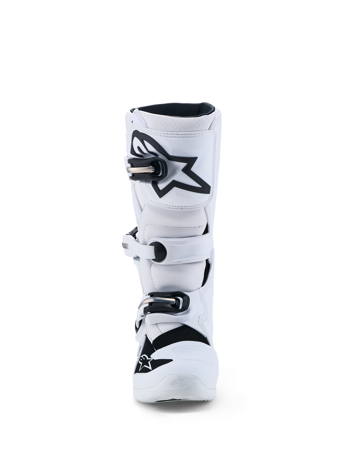 Alpinestars Botas Juvenil Tech 7S, botas de motocross blancas y negras con placas de TPU y sistema de hebillas.