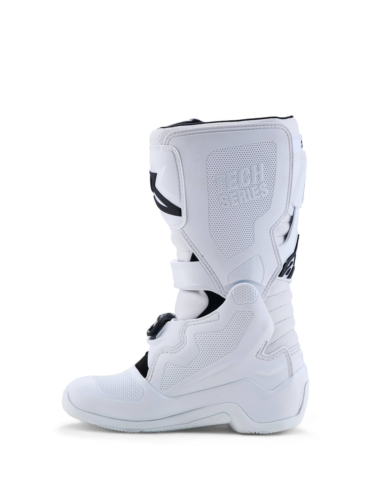 Botas Alpinestars Tech 7S Juvenil, botas de motocross blancas con protección de espinilla en TPU y cierres de hebilla