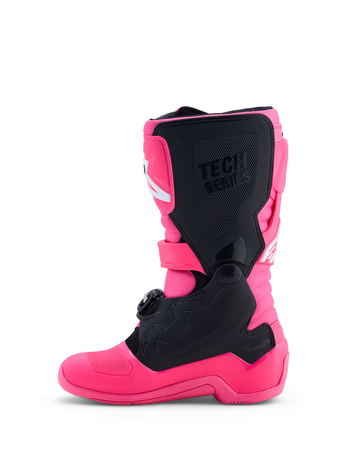 Alpinestars botas Tech 7S juvenil, botas de motocross en rosa flúor y negro, con protección de TPU, ajuste para pilotos junior y certificadas CE.