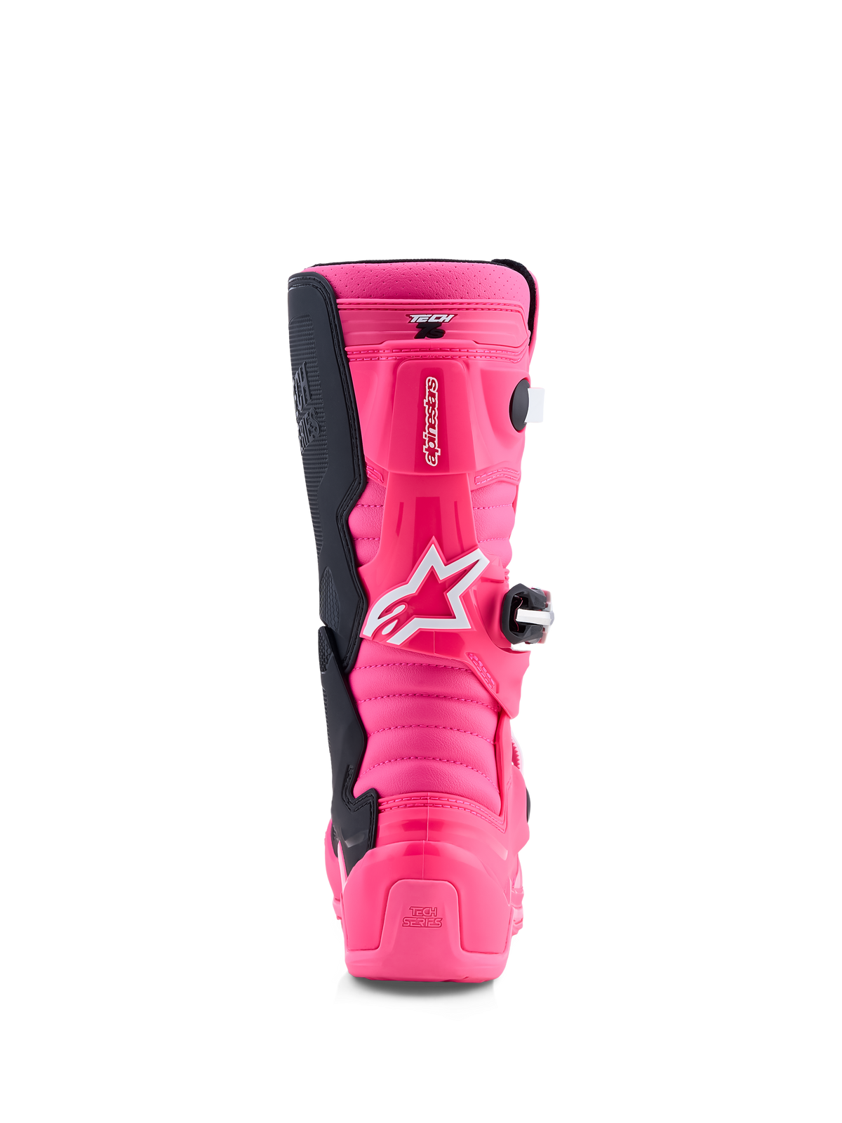 Alpinestars botas Tech 7S juvenil, botas de motocross en rosa flúor y negras con protección de TPU y sistema de pivote.