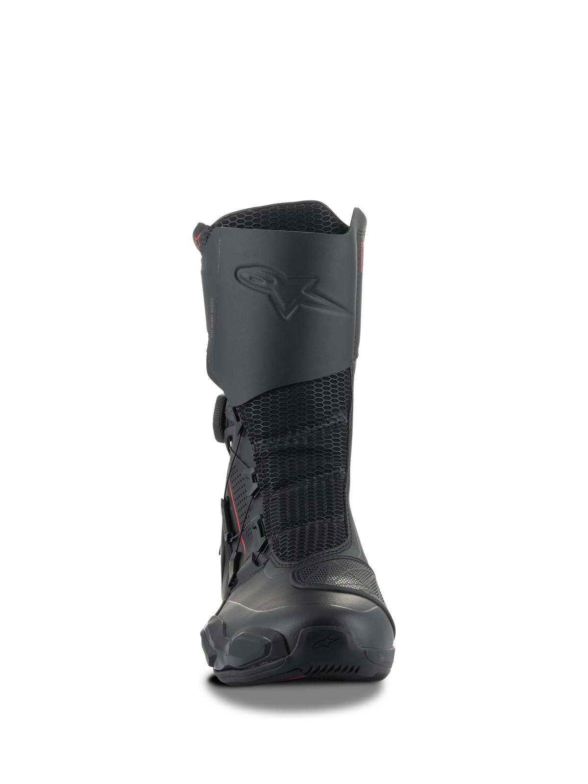 Alpinestars SP-X BOA® Boots, Black Motorcycle Sport Boots, mid-height design with integrated shin protector, mesh flex panels, and side BOA closure system, sleek ergonomic profile for sport touring