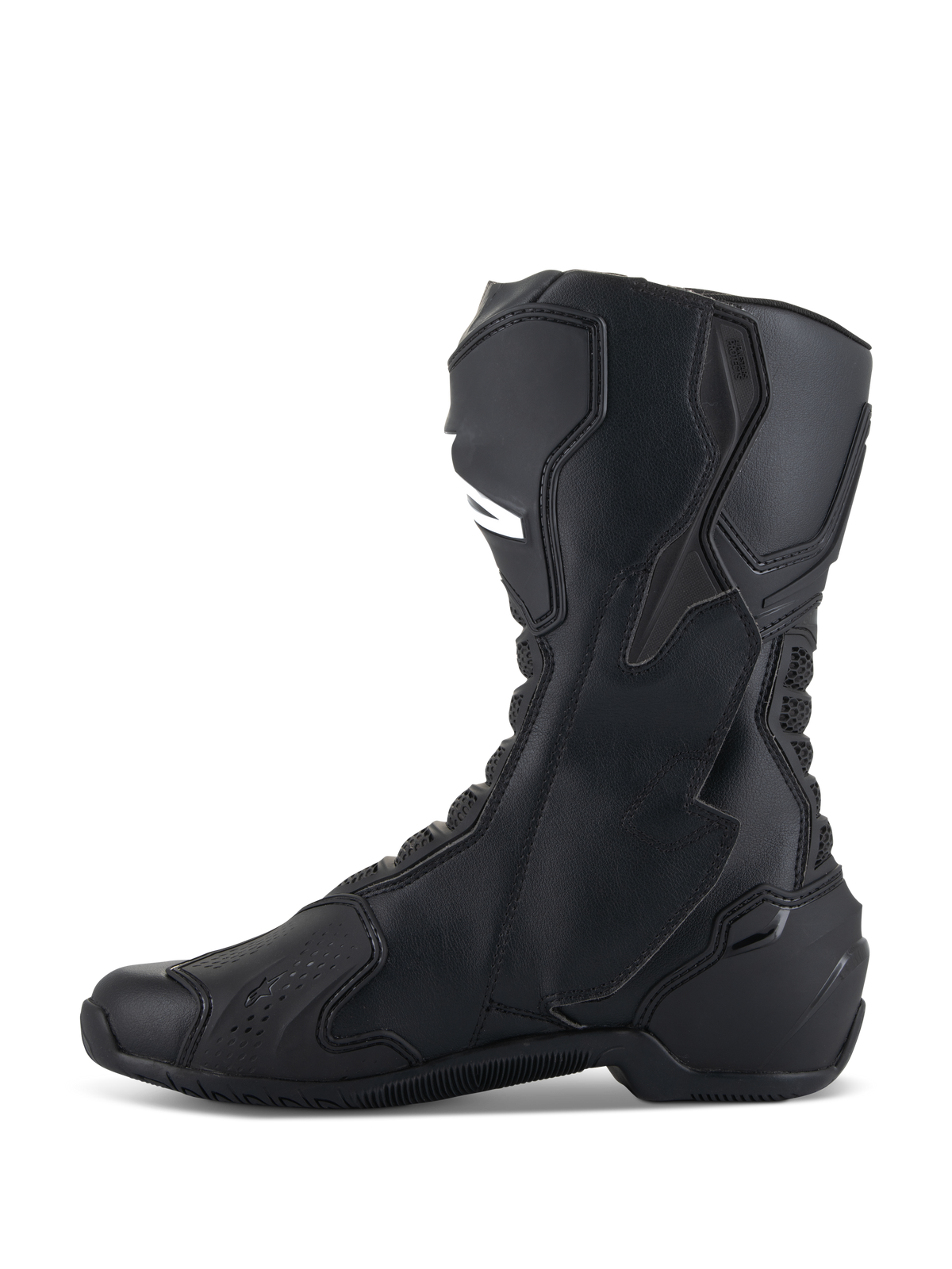 Botas Alpinestars SMX-6 V3, Negro, bota de alto rendimiento para motociclismo, perfil lateral que muestra el protector de espinilla de TPU y la tobillera biomecánica, construcción en microfibra con diseño aerodinámico de competición