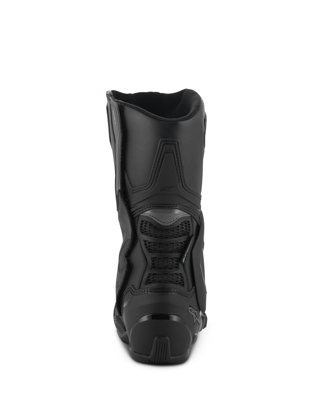 Botas Alpinestars Stella SMX-6 V3 Drystar®, negro, vista trasera que muestra el protector de talón de TPU y la protección posterior de la pantorrilla, botas de moto impermeables de alto rendimiento para mujer